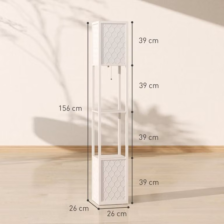 Lampada da terra Fortuna Lai dal design moderno, 2 ripiani, interruttore a catena, 26 cm x 26 cm x 156 cm, LIGHT GREY
