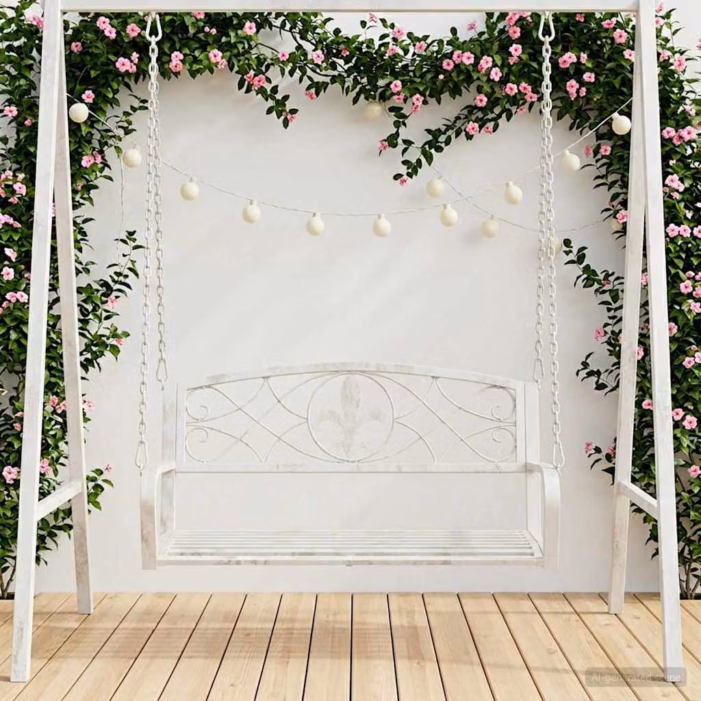 Panchina a dondolo vidaXL in acciaio verniciato bianco per giardino e terrazzo L: 110,5 cm, P: 59 cm, H: 55 cm