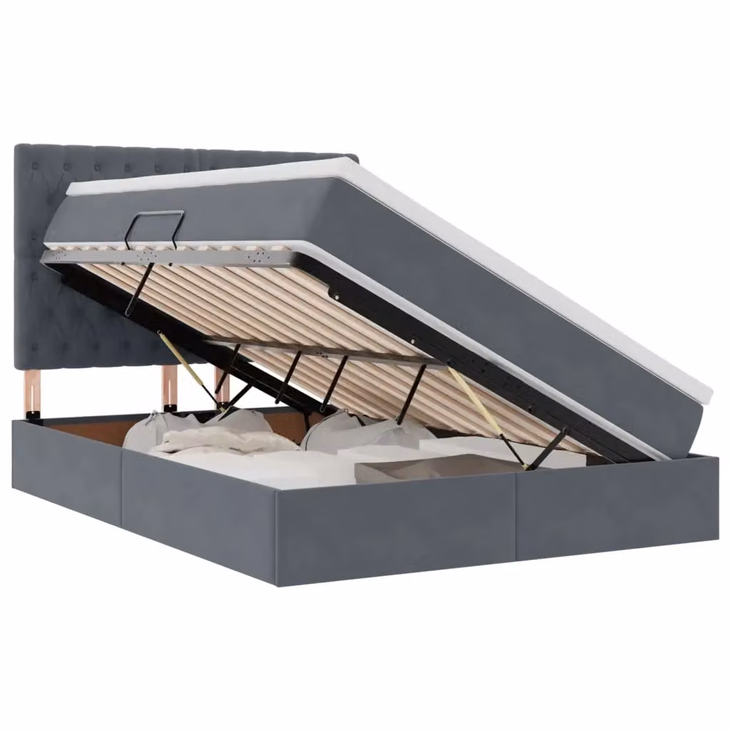 Letto con contenitore e illuminazione LED vidaXL in velluto grigio, L/P/H: 190 x 140 x 128 cm – 2