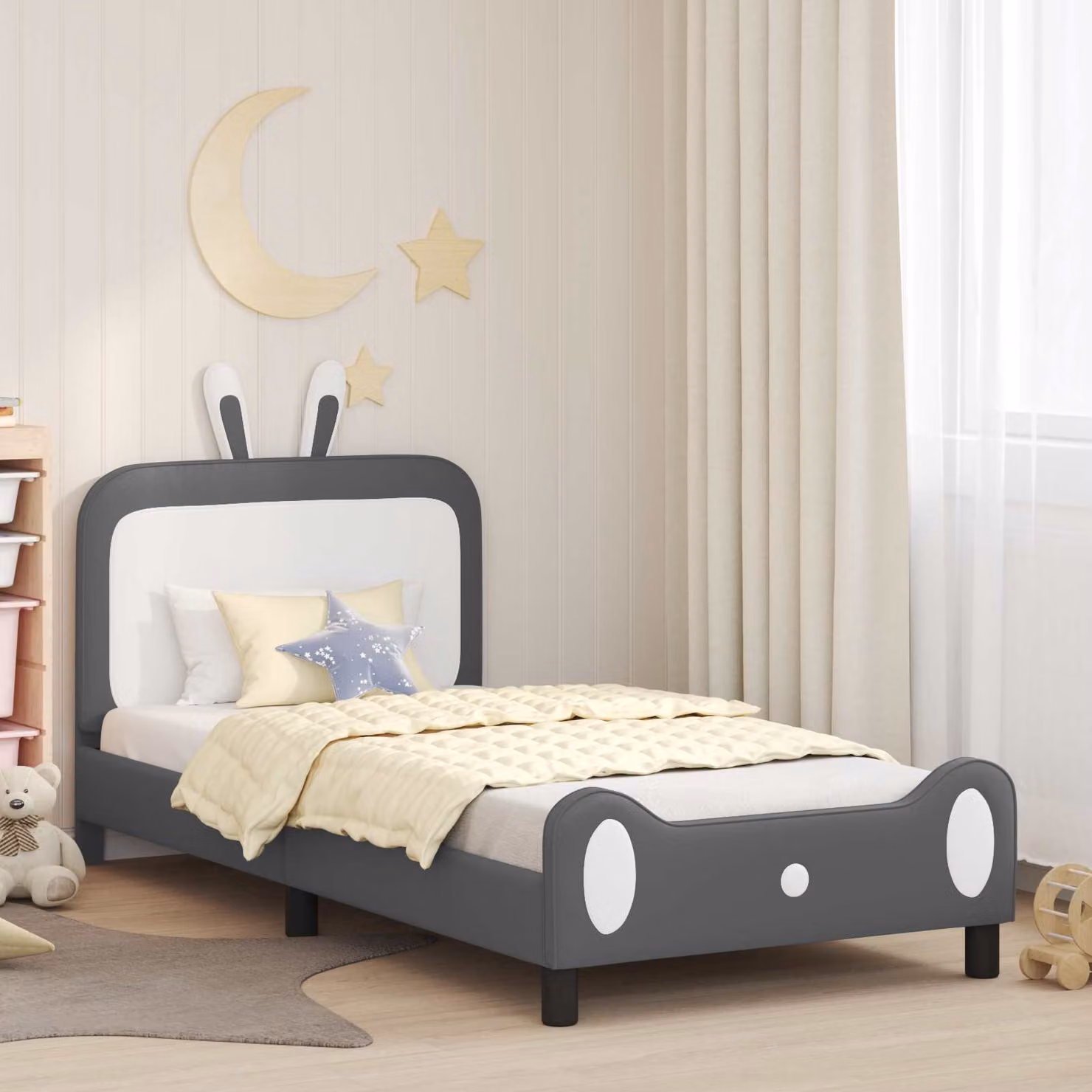 Struttura letto per bambini vidaXL con testata imbottita e scomparti laterali, Grigio, 90 x 200 cm – 1