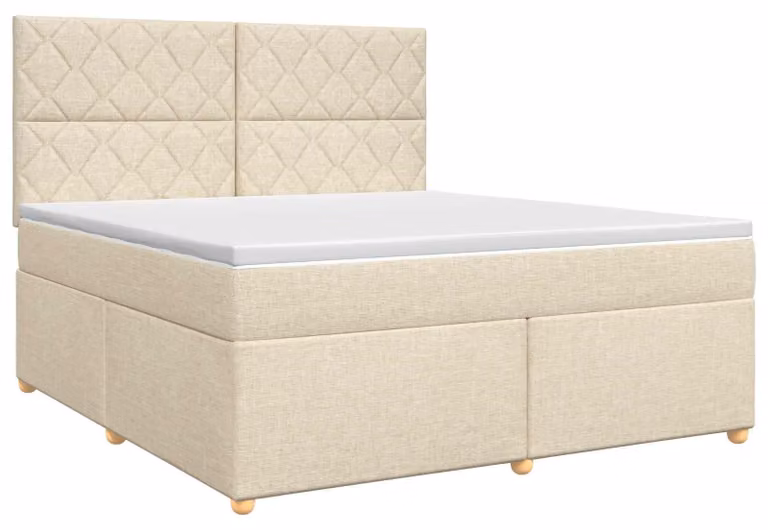 Letto a molle con materasso crema 180 x 200 cm in tessuto