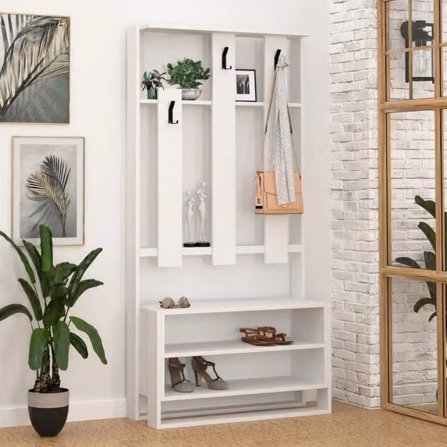 Effezeta Italia Mobile ingresso Chester bianco con mensole e ganci L/P/H: 90 x 36 x 180 cm – 1