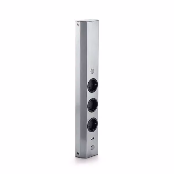 THEBO WASA XS elemento di presa a muro, 3 vie + 1USB, acciaio inox
