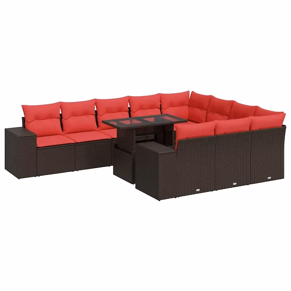 Set di Divani da Giardino vidaXL 11 Pezzi in Polyrattan Marrone con Cuscini e Tavolino da Caffè a Forma di U – 2