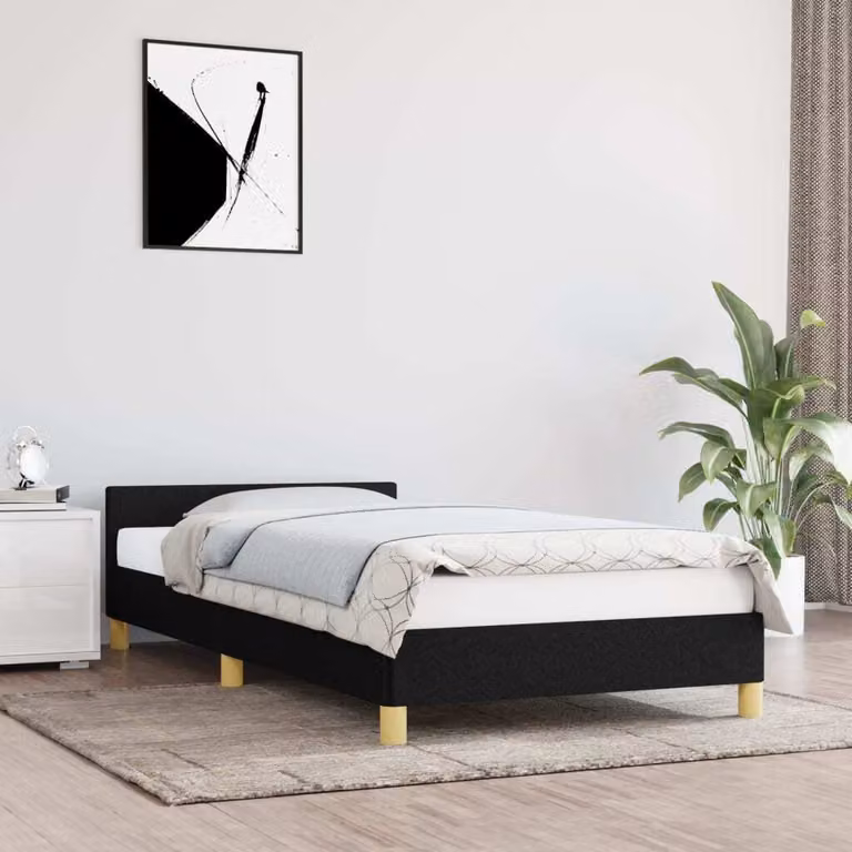 The Living Store Struttura letto con testiera nera 100x200 cm in tessuto