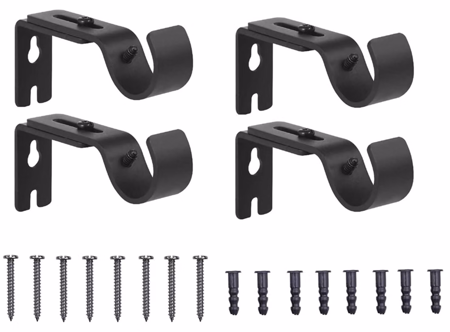 Set di 4 supporti regolabili per tende, colore nero, metallo, per tende da 8,8 a 11,5 cm