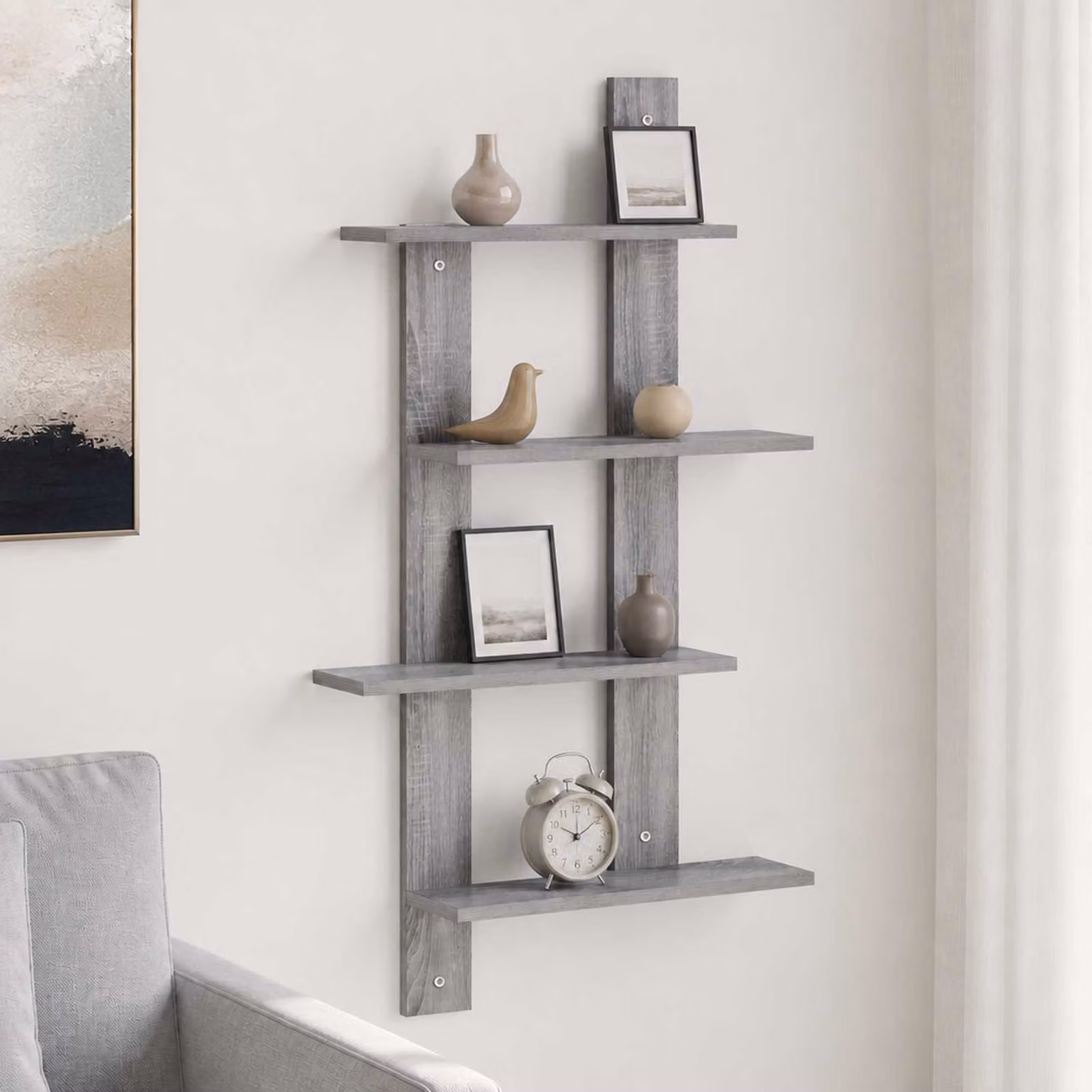 Scaffale da parete moderno vidaXL in stile Sonoma grigio L: 61 cm, P: 13,5 cm, H: 105 cm