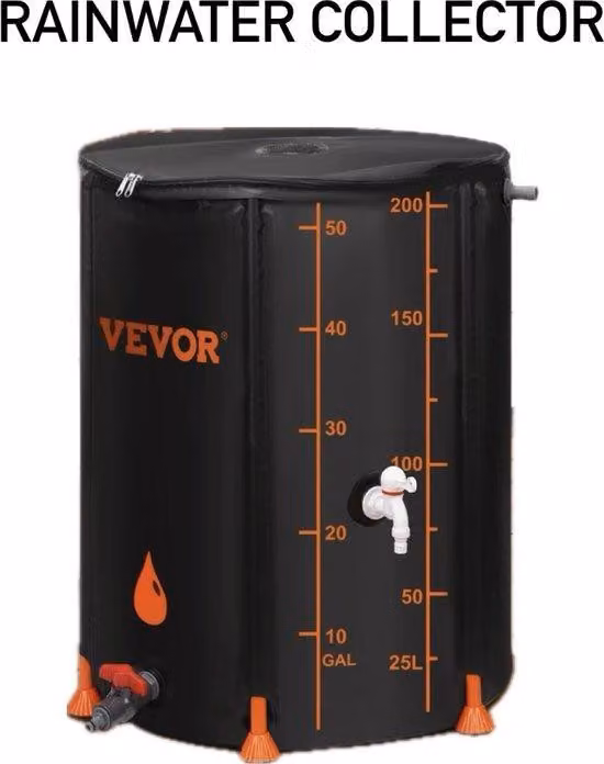 Serbatoio per l'acqua piovana pieghevole con raccordo per tubo flessibile, capacità 379 L, colore nero, materiale resistente