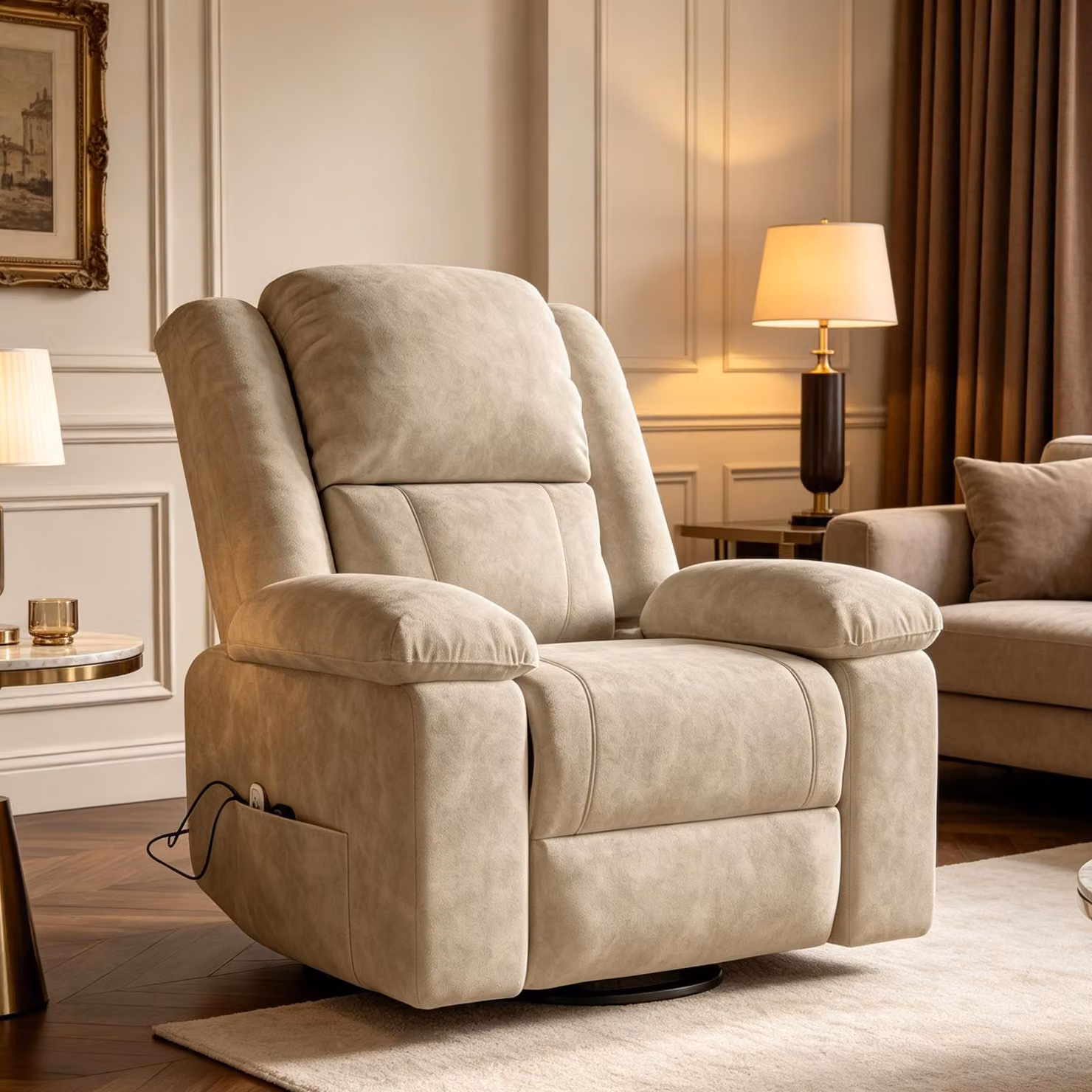 Poltrona reclinabile elettrica con supporto per l'alzata, poltrona relax, poltrona massaggiante con funzione riscaldante, poltrona per anziani, poltrona da TV, rivestimento in tessuto, colore marrone