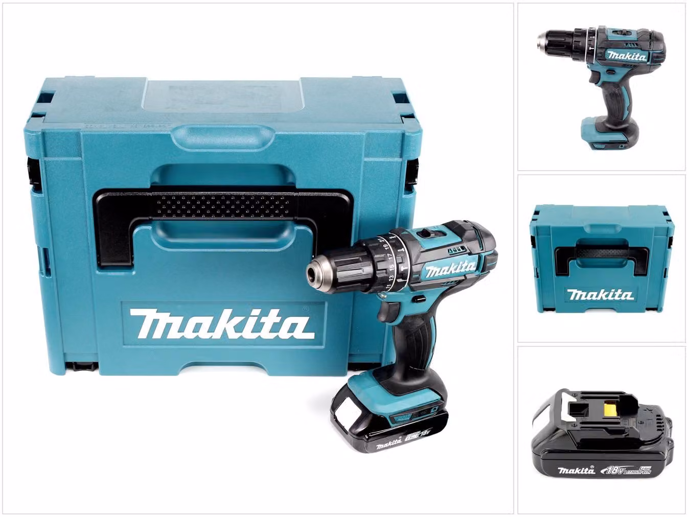 Makita DHP 482 Y1J trapano a percussione a batteria 18 V 62 Nm + 1x batteria ricaricabile 1,5 Ah + Makpac - senza caricabatterie
