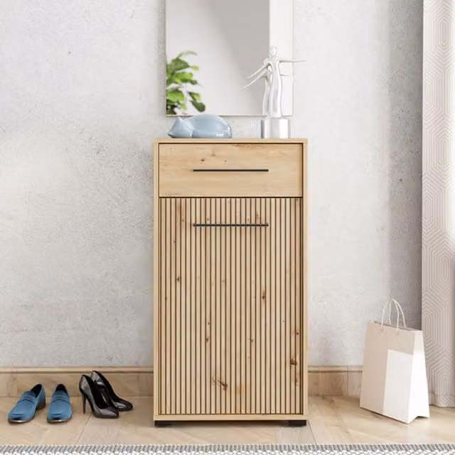 Mobile da ingresso Pincara DMORA con cassetto e ante, Marrone Rovere Nodi, L: 54.5 cm, P: 40 cm, H: 101.5 cm