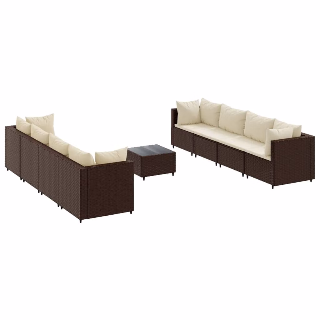 Set Divani da Giardino 9 pz con Cuscini in Polyrattan Marrone