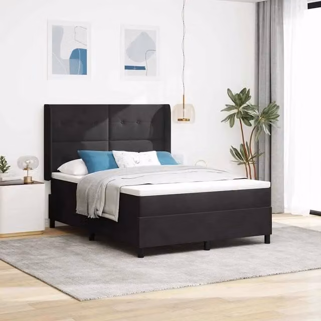 Letto a molle con testiera in velluto nero vidaXL L/P: 140 x 200 cm, H: 143 cm