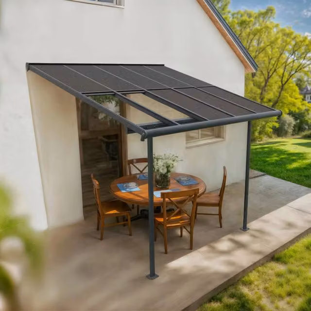 Pergola addossata Palram Sierra Cabrio in alluminio e policarbonato grigio L: 300 cm x P: 300 cm – 1