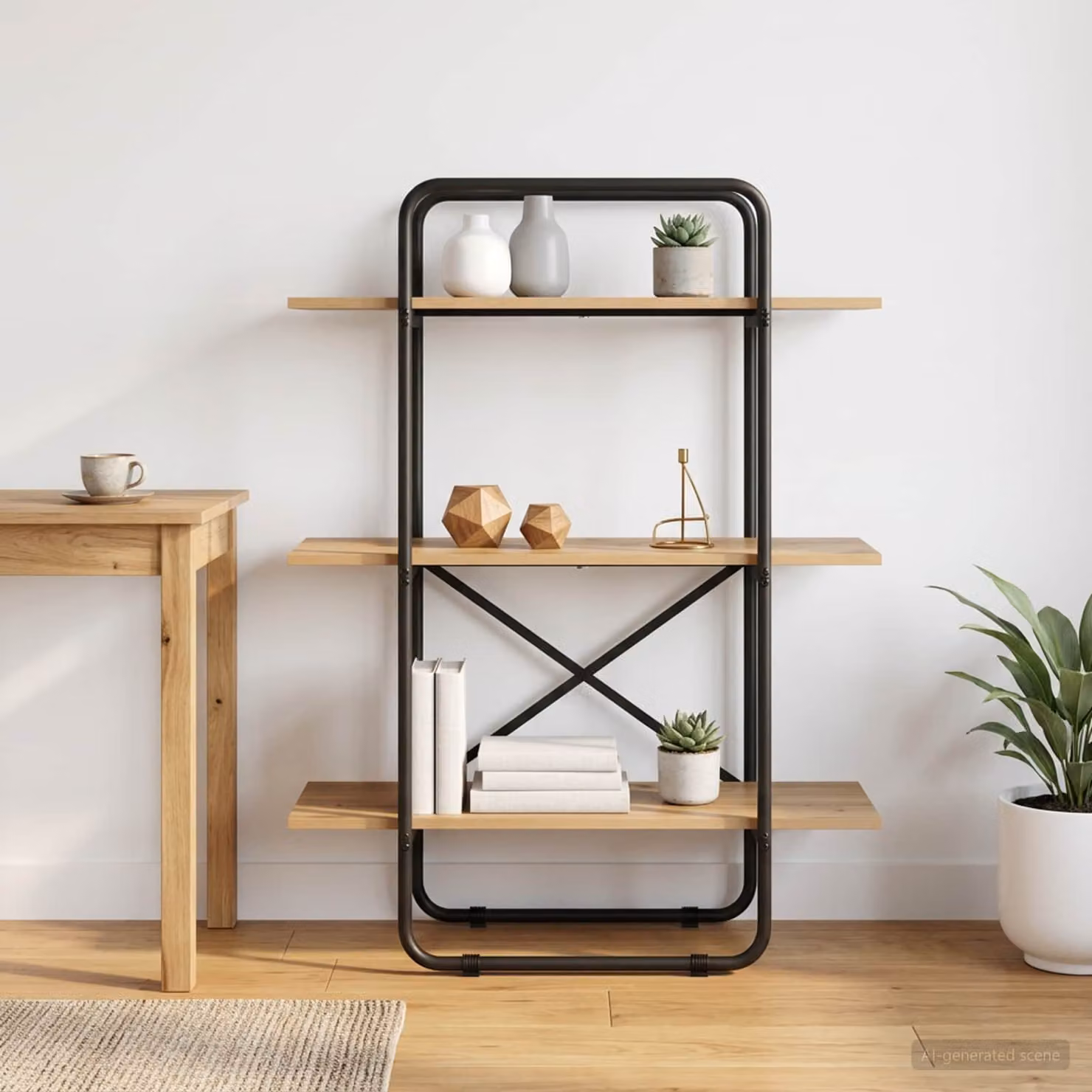 Libreria industriale vidaXL a 3 livelli in legno e metallo, colore marrone, L: 60 cm, P: 35 cm, H: 105 cm