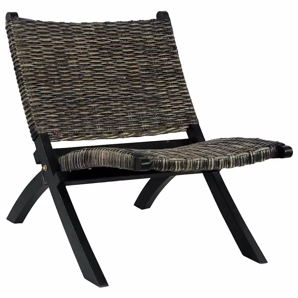 Sedia Relax nera vidaXL in rattan Kubu naturale e mogano massello – 2