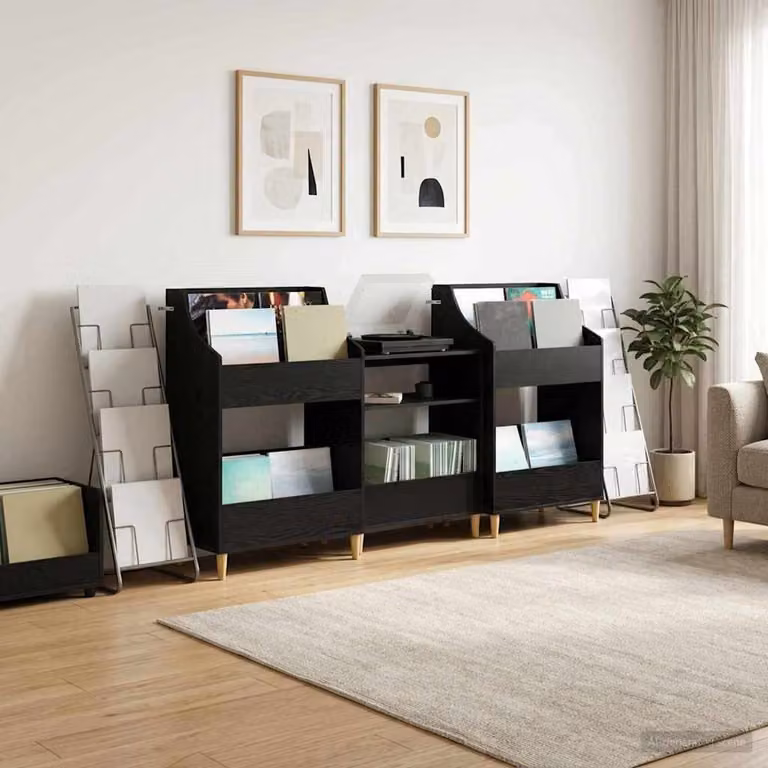 Set di 3 mensole per media moderna vidaXL in rovere nero, L 212 cm x P 46 cm x H 112 cm
