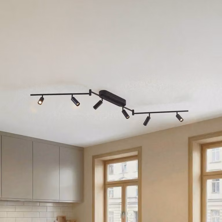 Plafoniera a LED Eldrin Lindby, Nero, Soggiorno / Sala da pranzo, Metallo, Moderno, Plafoniera LED