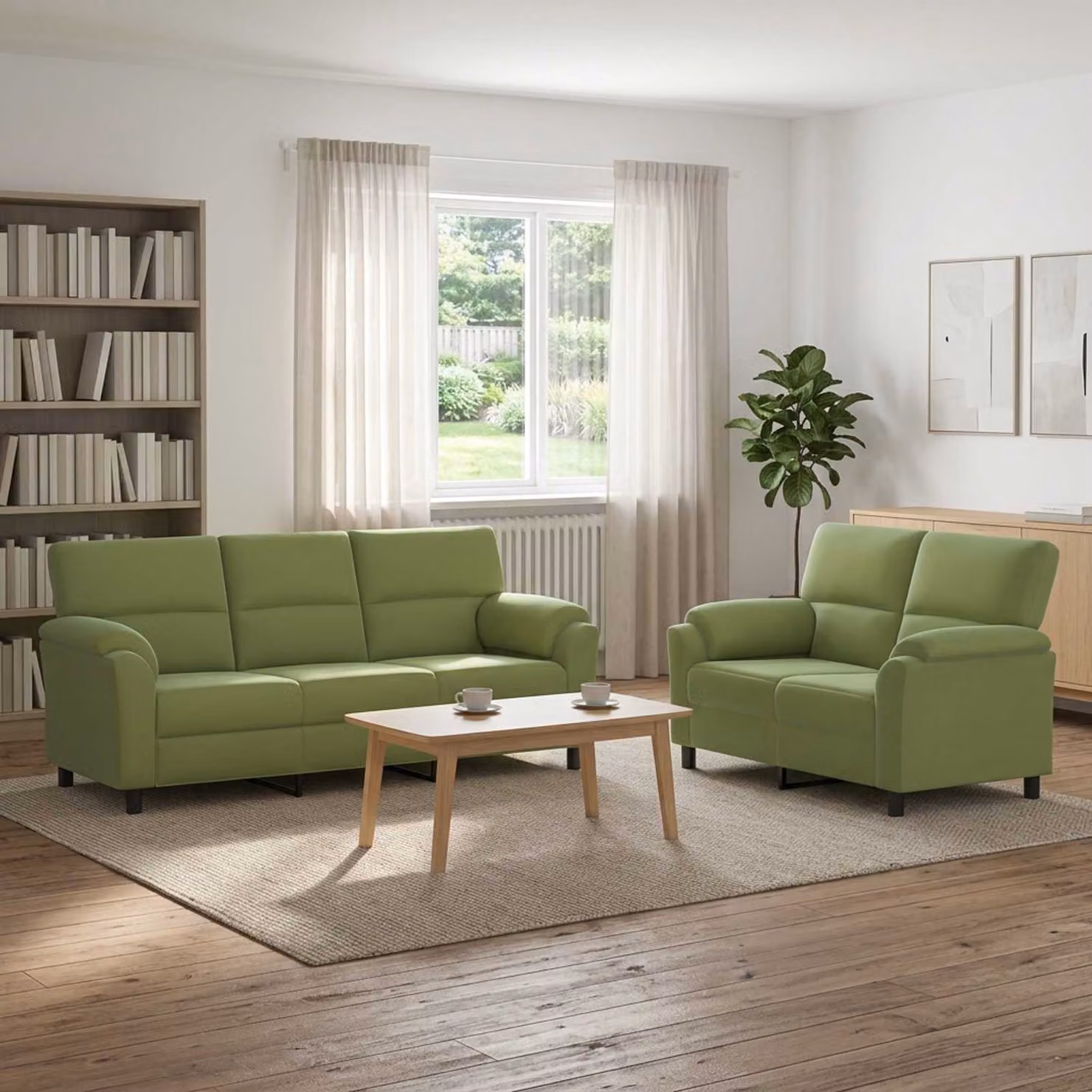 Set di 2 divani moderni vidaXL in velluto verde chiaro con struttura in metallo