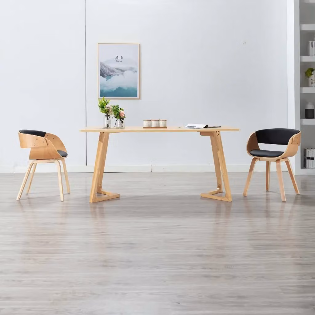 Sedia da pranzo moderna in legno e similpelle nera e marrone per cucina e sala da pranzo – 2
