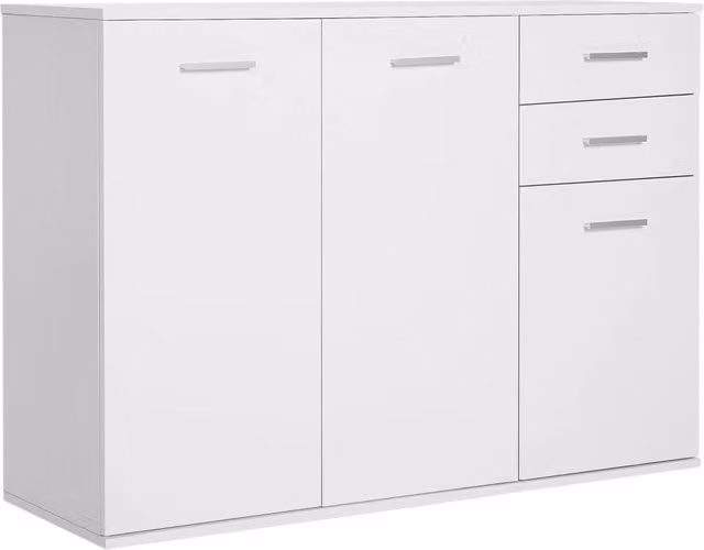 Credenza Moderna Bianca in Legno e MDF per Ufficio e Soggiorno L: 106 cm, P: 35 cm, H: 76 cm
