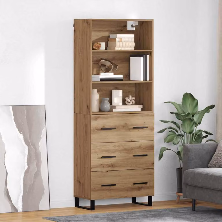Set di 2 credenze moderne vidaXL in legno e vetro, colore marrone, L: 69,5 cm, P: 34 cm, H: 180 cm