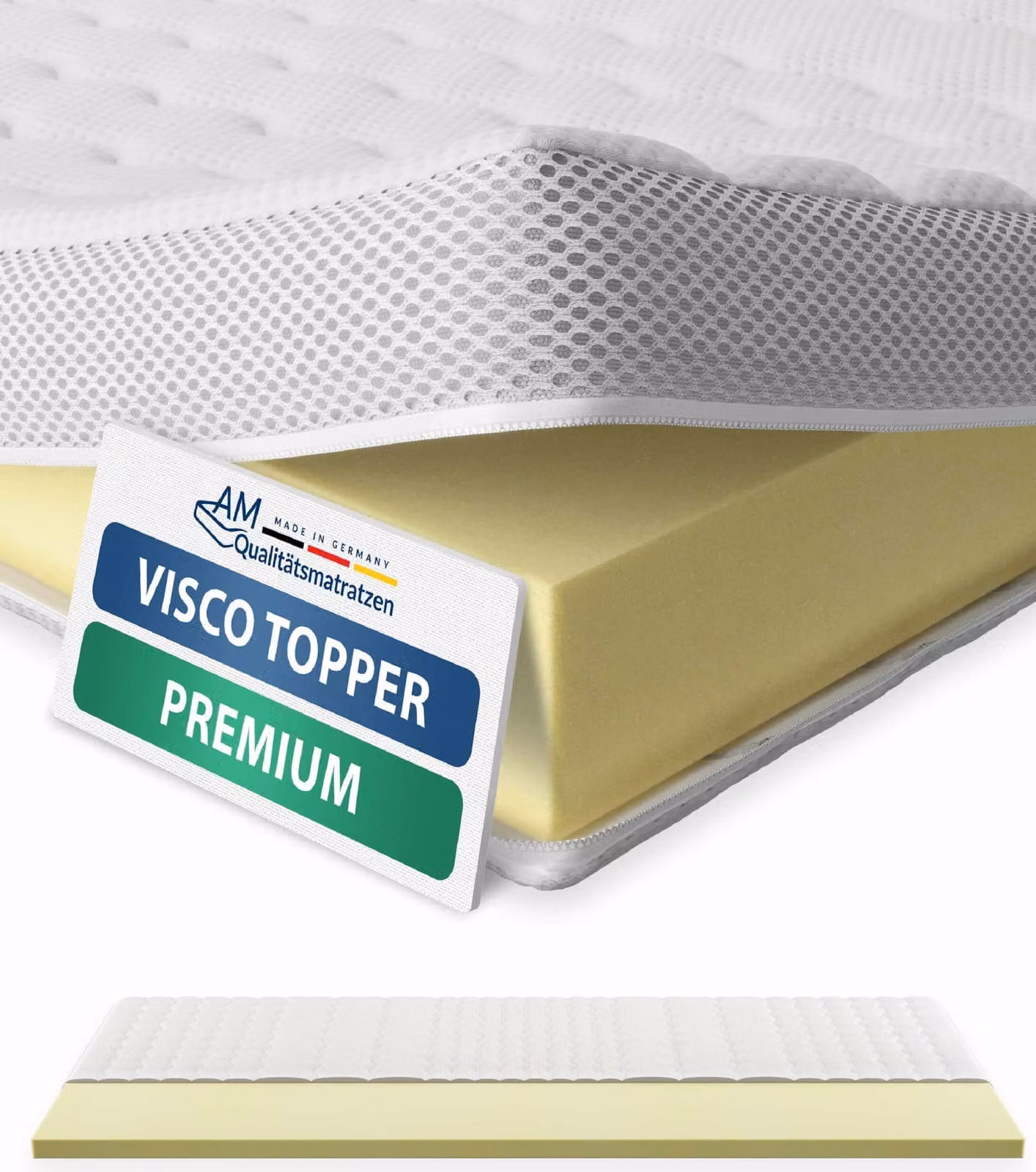 AM Qualitätsmatratzen | Premium Visco Topper | 130x200 cm | 6 cm di altezza | Mattress Topper | 130/200 | Visco Foam Topper | Memory Foam