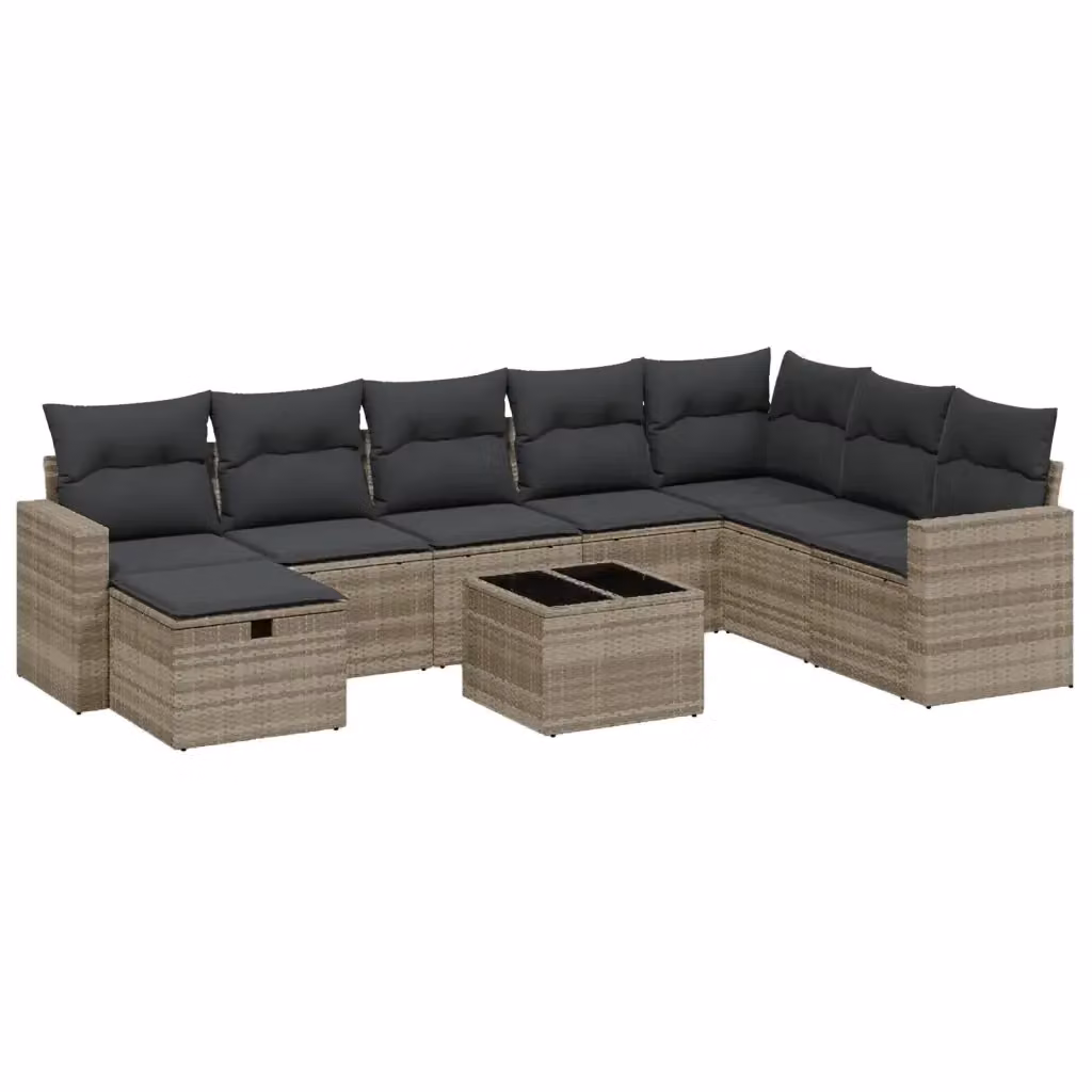 vidaXL Set Divano da Giardino a L 9pz con Cuscini Grigio con Tavolino e Struttura in Metallo – 2