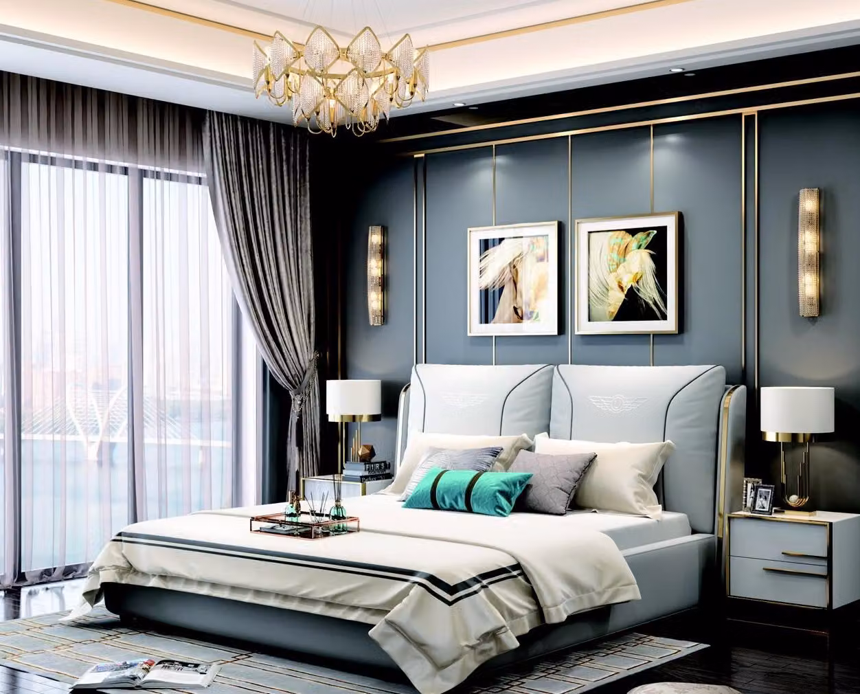 Polsterbett Doppelbett Designer Bett Ehebett Schlafzimmer Lederbett Betten