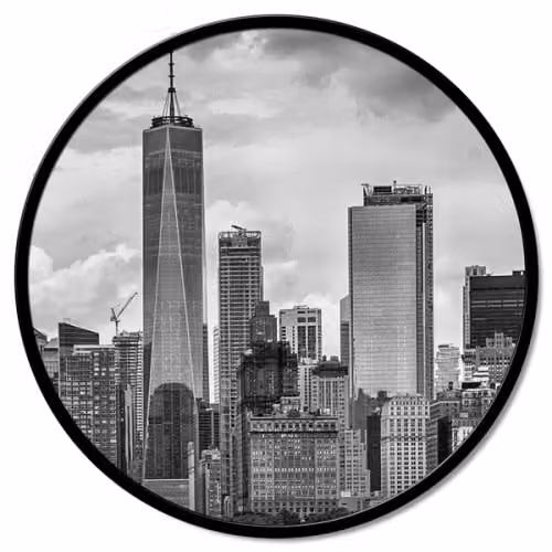 Quadro tondo su tela Skyline incorniciato Pintdecor