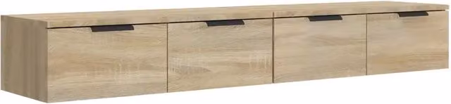 Set di 2 pensili classici da parete HELLOSHOP26 in legno composito rovere Sonoma marrone con cassetti e vani portaoggetti, L 68 cm x P 30 cm x H 20 cm