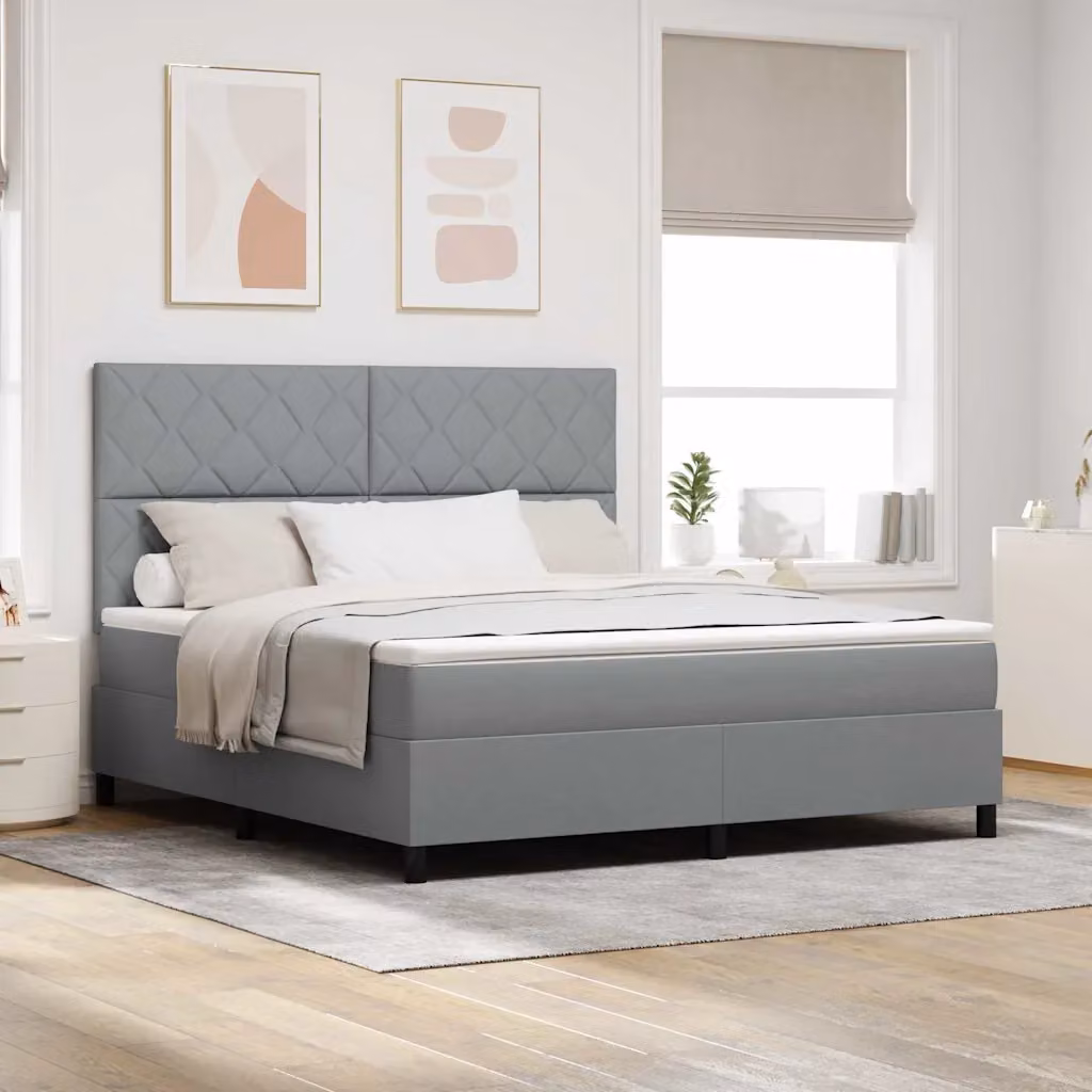 Letto a molle con testiera vidaXL in tessuto Grigio, L 180 x P 200 cm
