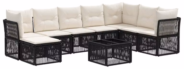 Set Divano da Giardino 9 pcs Nero polyrattan
