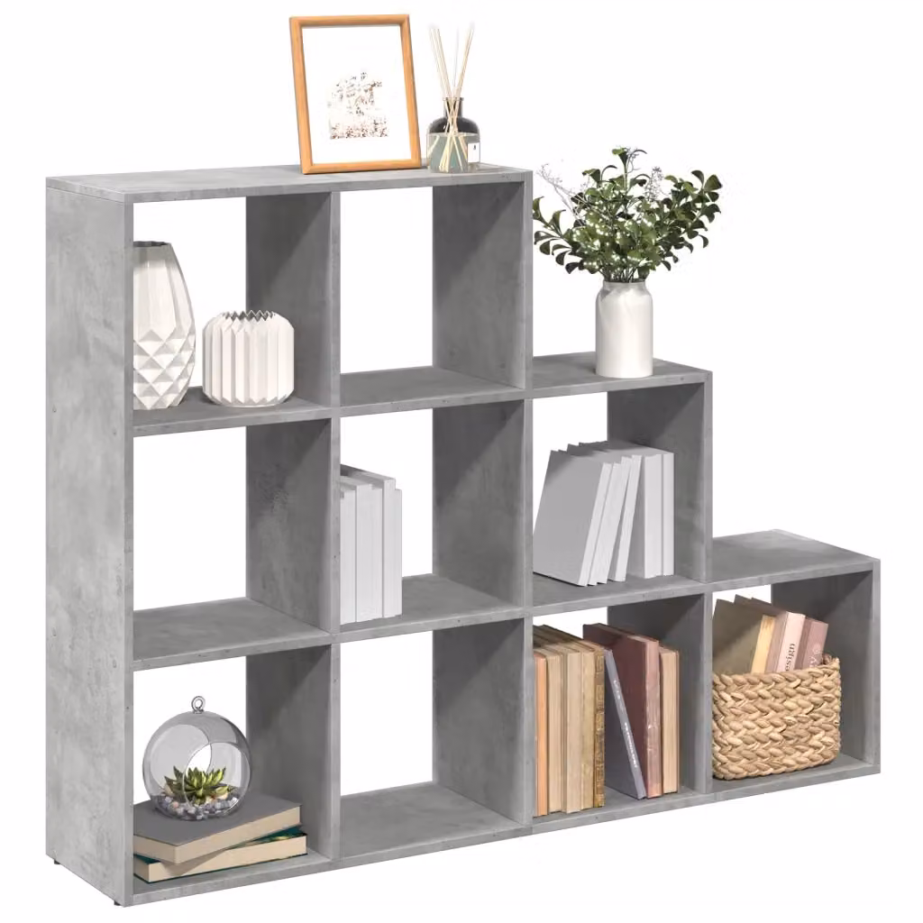 Libreria a scala vidaXL con 4 ripiani, design moderno in MDF, colore grigio, L: 137,5 cm, P: 29,0 cm, H: 103,5 cm