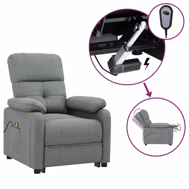 Poltrona Relax Elettrica Reclinabile in Tessuto Grigio con Braccioli e Struttura Moderna