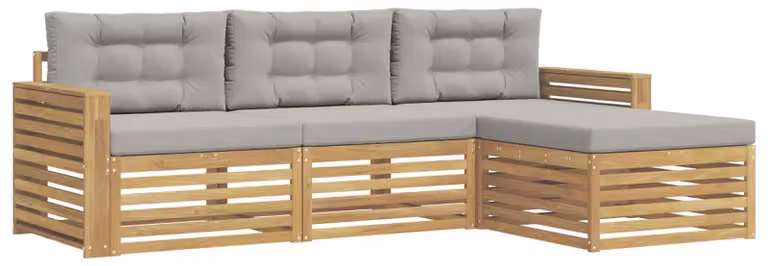 Set di divani da esterno, 4 pezzi, bianco e grigio chiaro