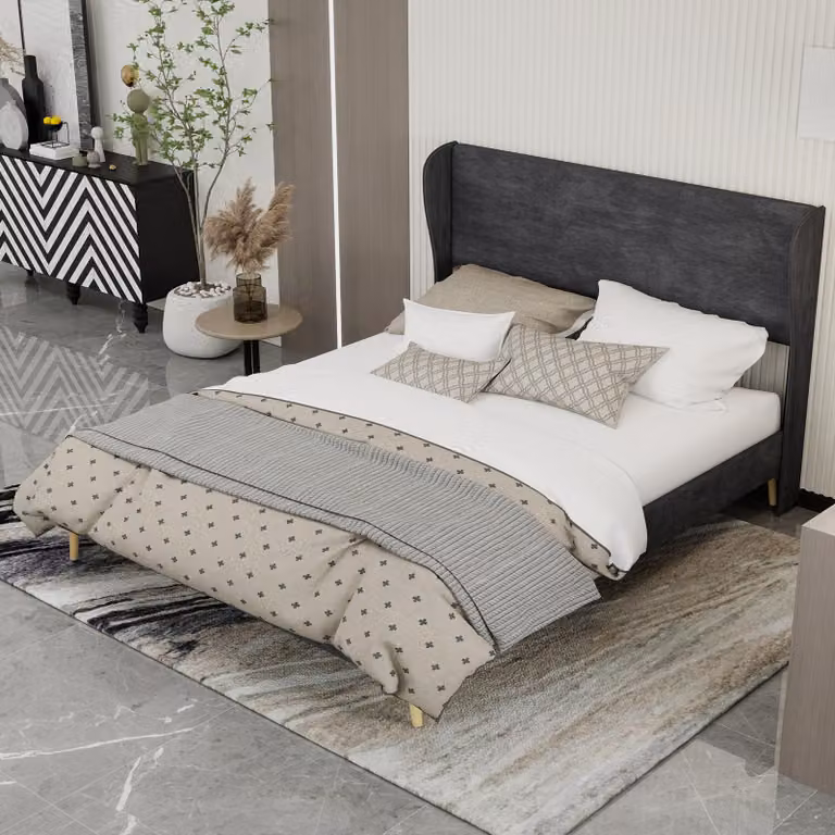 okwish letto imbottito 160x200 letto per ragazzi con base bassa e piedini antiusura, struttura letto matrimoniale struttura letto con testata morbida, senza materasso, grigio
