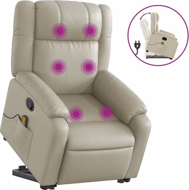 Poltrona | Sedia Relax Alzapersona Reclinabile Massaggio Crema Similpelle