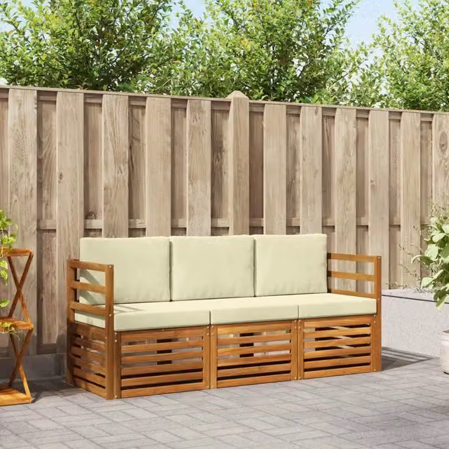 Set di divani da giardino vidaXL in legno di acacia massello con cuscini beige – 1