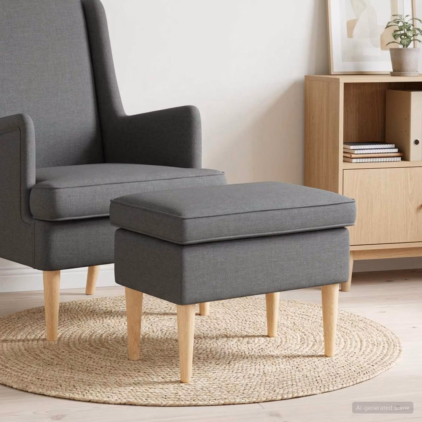 Poggiapiedi vidaXL in tessuto grigio con struttura in legno e rivestimento rimovibile L/P/H: 55 x 35 x 41 cm