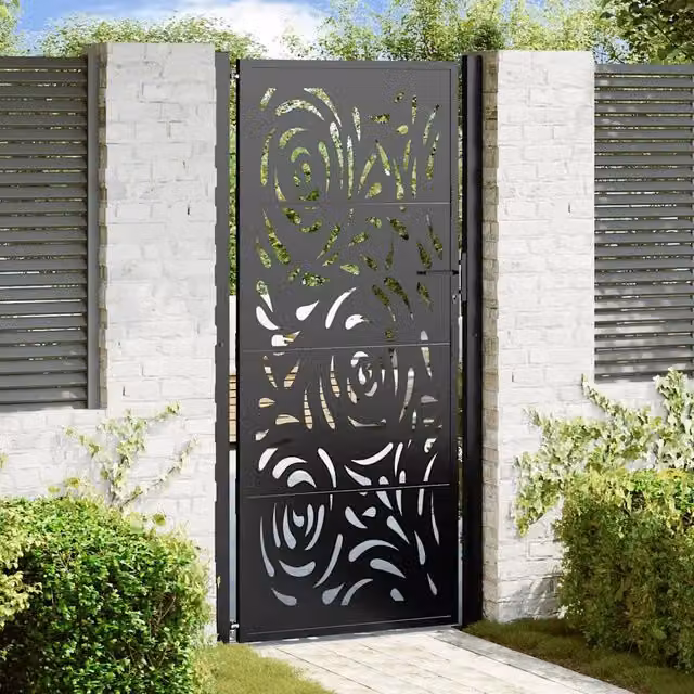 Cancello da giardino nero 100x200 cm in acciaio design fiamma 4100993