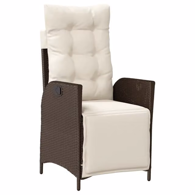 Sedia Reclinabile da Giardino con Poggiapiedi in Polyrattan Marrone e Bianco – 1