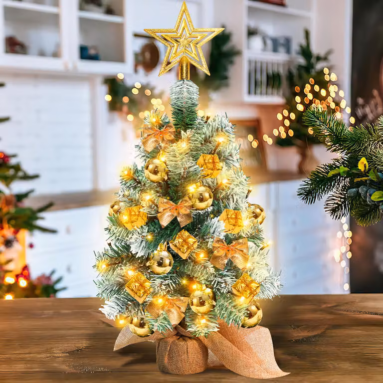 Jayseuw Albero di Natale artificiale a LED Albero di Natale 40 cm Albero di Natale illuminato Decorazione natalizia Albero decorativo di luci, oro