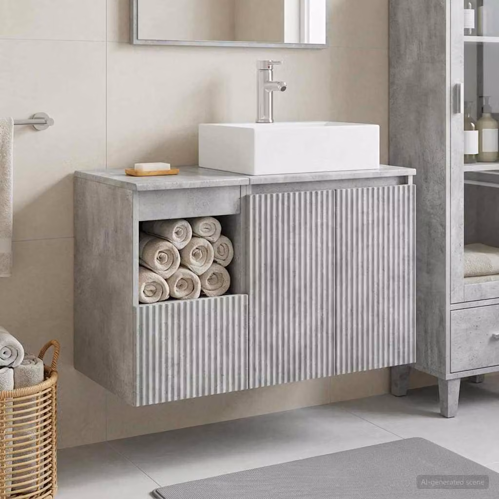 Set di mobili da bagno moderni vidaXL in 2 pezzi Grigio, composto da mobile lavabo e mobiletto laterale sospeso in legno con finitura opaca