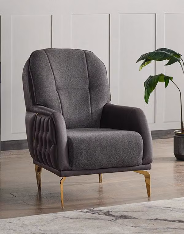 Sessel Design Couch Sofa Relax Hochwertig Textil Polster Sitzer Luxus Grau