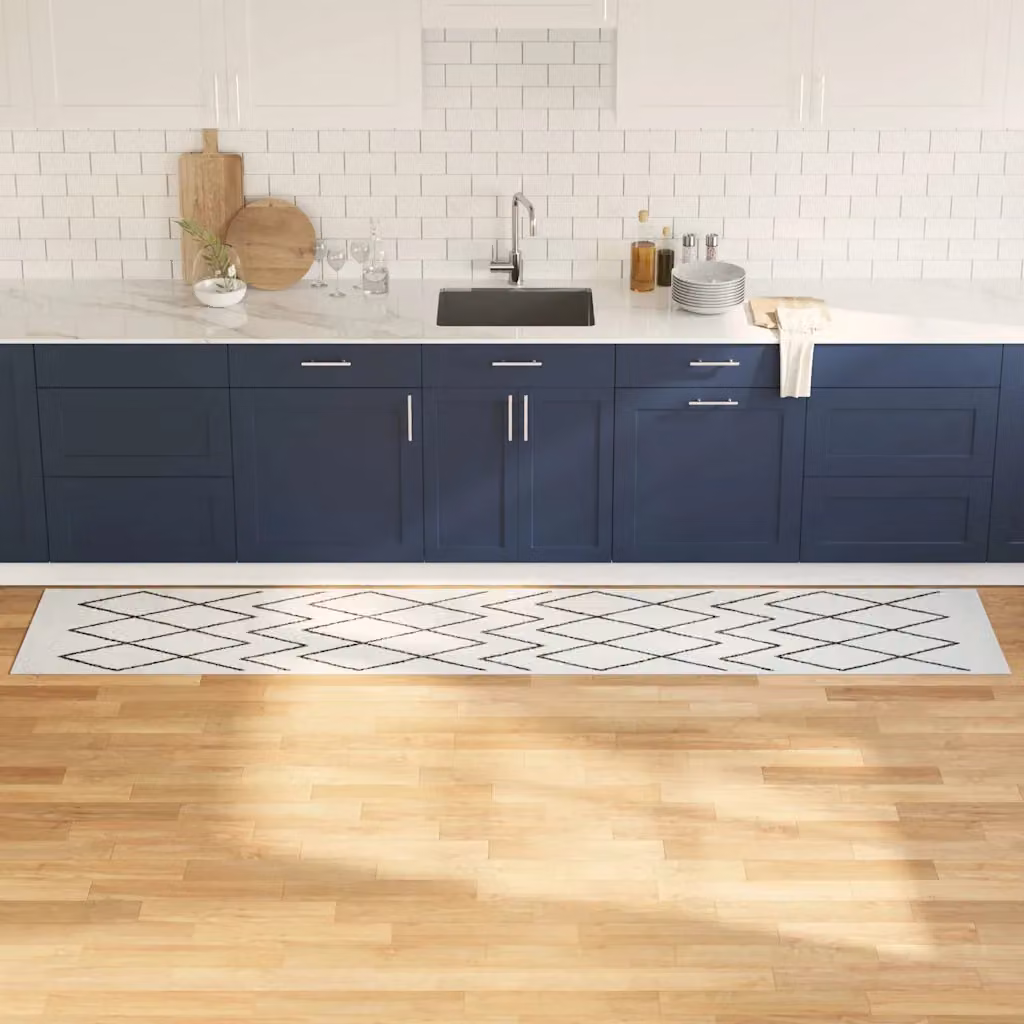 Tappeto da cucina vidaXL bianco moderno in velluto lavabile e antiscivolo L: 300 cm, P: 60 cm