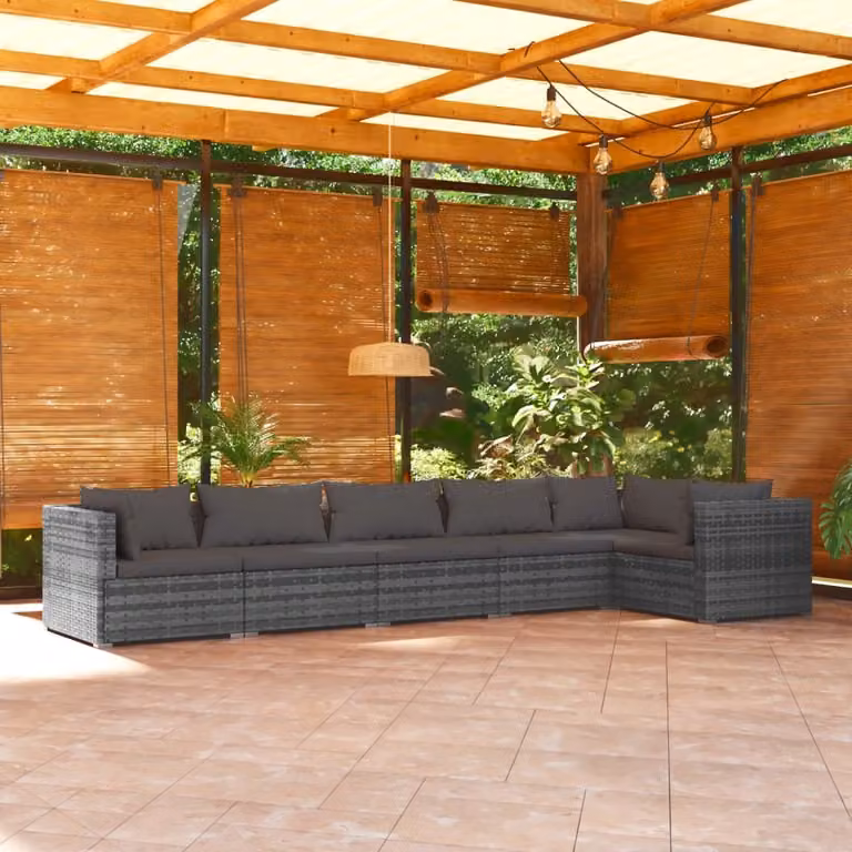 Maison Exclusive - Set da giardino 6 pezzi con cuscini in polyrattan grigio