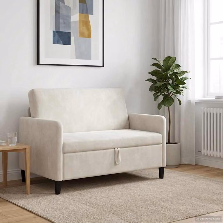 Divano moderno vidaXL con contenitore apribile in tessuto beige L: 122 cm, P: 78 cm, H: 87 cm