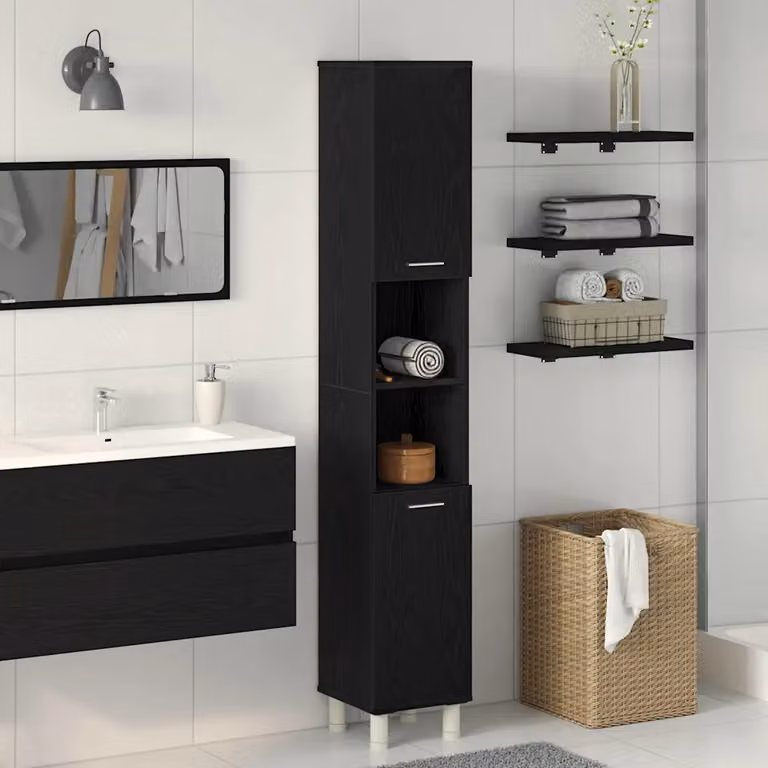 Mobile da bagno vidaXL in stile minimalista, colore nero, L/P/H: 30 x 30 x 179 cm