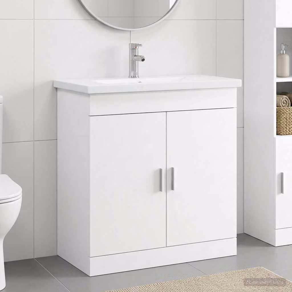 Set di mobili per il bagno moderno vidaXL in MDF bianco e argento, L: 81 cm, P: 40 cm, H: 84,5 cm